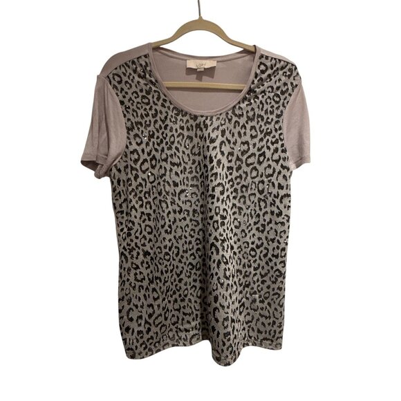 LOFT Women's Leopard Print Short Sleeve Scoop Neck T Shirt Size Large Artsy - Picture 7 of 9